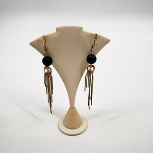 Elegant Black and Gold Dangle tassle Earrings
